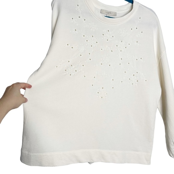 NWT LOFT White Eyelet Pullover Poet Sleeve Knit Blouse - Picture 4 of 12